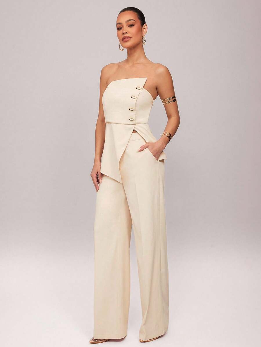 Set  Ženski Asimetrični Bandeau Top i Pantalone