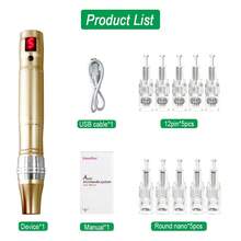 Skincare Tool Wireless Microneedle Roller Pen Digital Display Beauty Device With 10pcs Replaceable Needle Heads