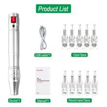 Skincare Tool Wireless Microneedle Roller Pen Digital Display Beauty Device With 10pcs Replaceable Needle Heads
