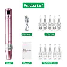 Skincare Tool Wireless Microneedle Roller Pen Digital Display Beauty Device With 10pcs Replaceable Needle Heads