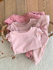 Set od 6 komada za devojčice bebe: pletena majica sa srcastim uzorkom, okruglim izrezom  i duge pantalone