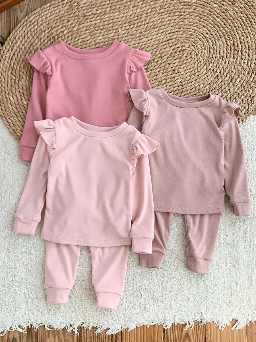 Set od 6 komada za devojčice bebe: pletena majica sa srcastim uzorkom, okruglim izrezom  i duge pantalone