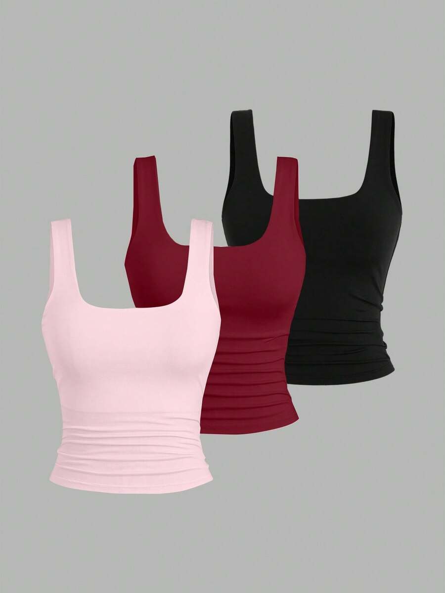 Sweetra Ženska Letnja Majica – Kvadratni Izrez, Nabran Slim Fit Casual Top