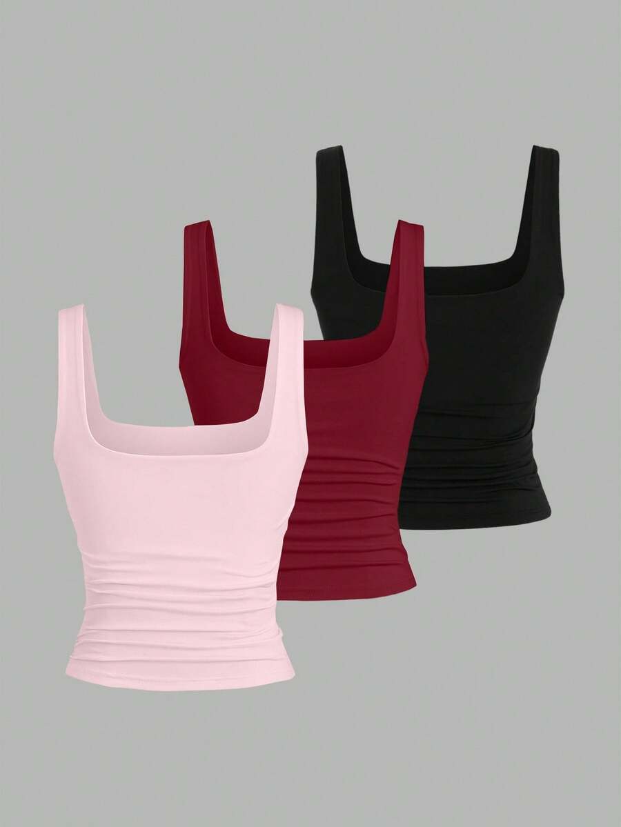 Sweetra Ženska Letnja Majica – Kvadratni Izrez, Nabran Slim Fit Casual Top