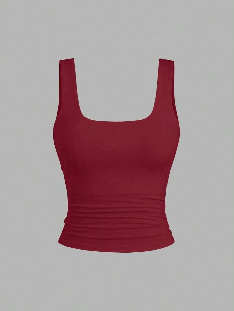 Sweetra Ženska Letnja Majica – Kvadratni Izrez, Nabran Slim Fit Casual Top
