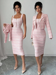 Tweed odelo od 2 dela: elegantna sako jakna  + uska haljina bez rukava