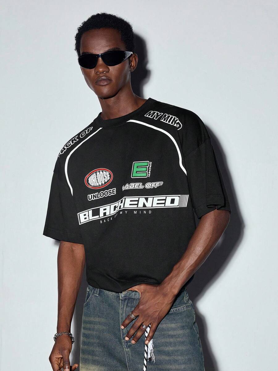 Muška majica , streetwear sa printom slova, ležerna, širokog kroja