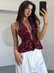 Halter Top Bez Leđa sa Šljokicama