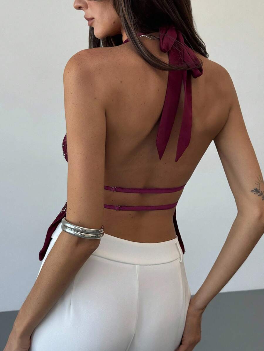 Halter Top Bez Leđa sa Šljokicama