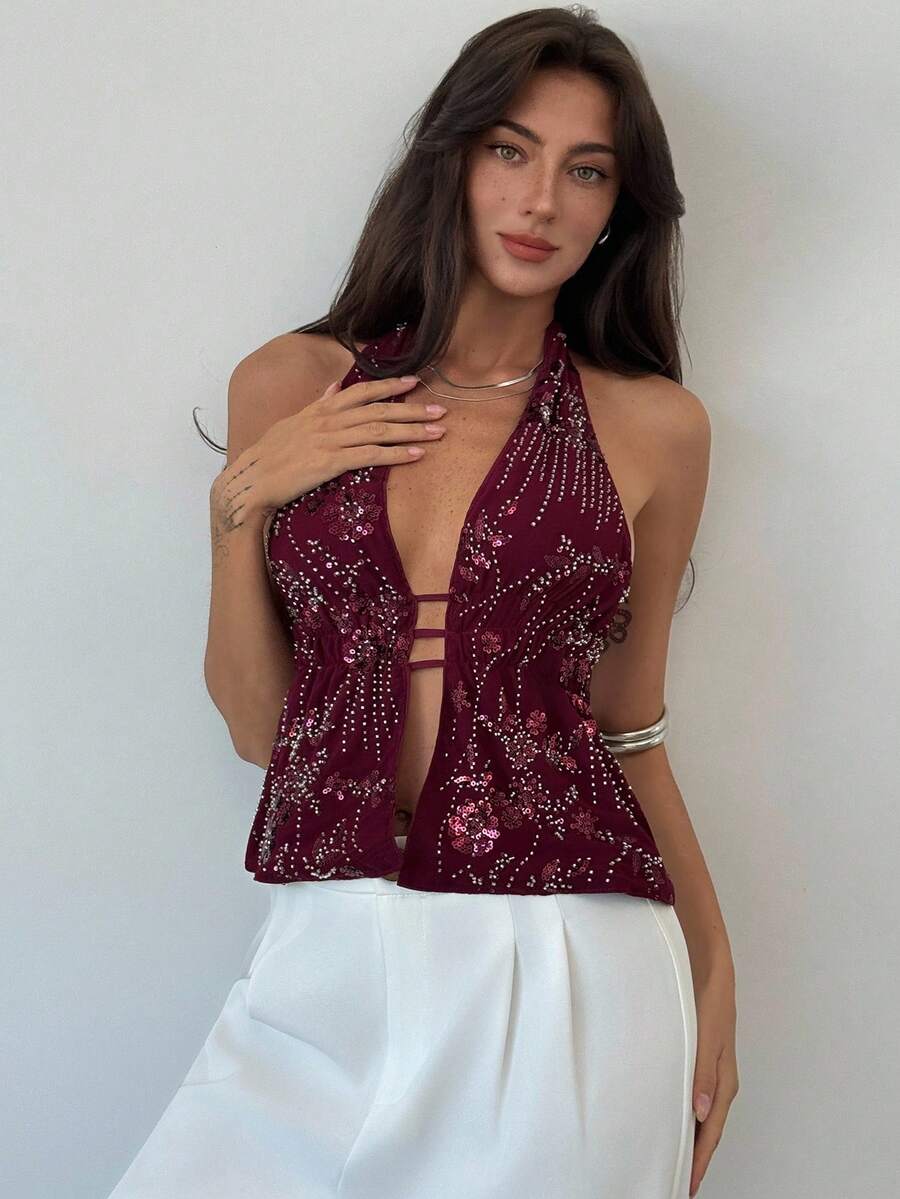 Halter Top Bez Leđa sa Šljokicama