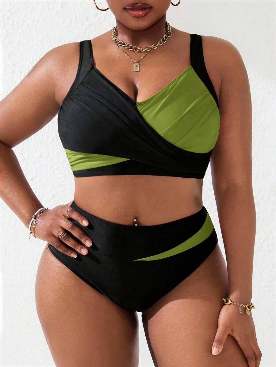 Ženski tankini set za plivanje plus size, 2 dela