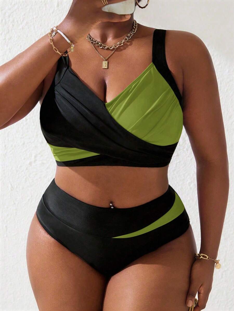 Ženski tankini set za plivanje plus size, 2 dela