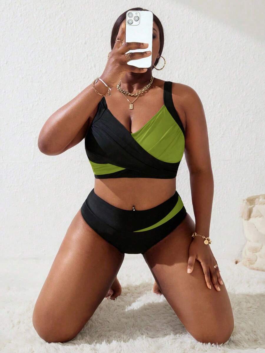 Ženski tankini set za plivanje plus size, 2 dela