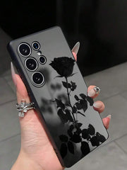 Luksuzna crna modna maskica za telefon sa cvetnim dezenom, premium anti-shock i anti-slip, kompatibilna sa Galaxy A04e/A05s/A13/A14/A15/A34/A35/A50/A52/A53/A54/S21/S22/S23/S24/S25/S25Ultra/24fe