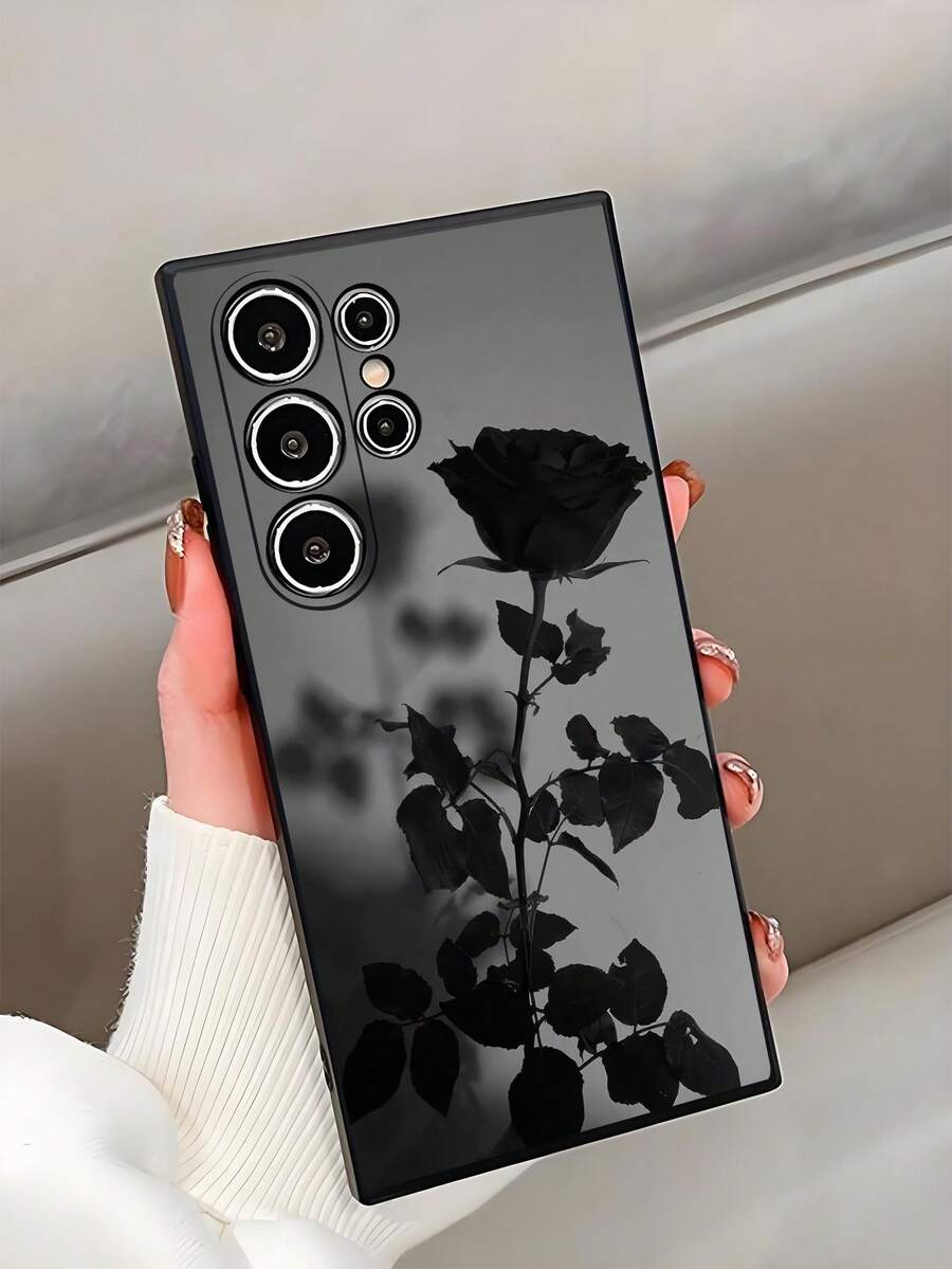 Luksuzna crna modna maskica za telefon sa cvetnim dezenom, premium anti-shock i anti-slip, kompatibilna sa Galaxy A04e/A05s/A13/A14/A15/A34/A35/A50/A52/A53/A54/S21/S22/S23/S24/S25/S25Ultra/24fe
