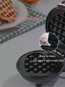 SCISHARE 1pc 350W Wall Plug-In 4-Inch Mini Waffle Maker, Suitable For Single Serving, Making Panini, Hash Browns And Other Portable Breakfast, Lunch Or Snacks, Easy To Clean, Non-Stick Coating, Pink Heart Pattern