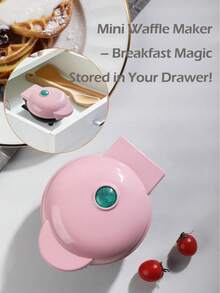 SCISHARE 1pc 350W Wall Plug-In 4-Inch Mini Waffle Maker, Suitable For Single Serving, Making Panini, Hash Browns And Other Portable Breakfast, Lunch Or Snacks, Easy To Clean, Non-Stick Coating, Pink Heart Pattern