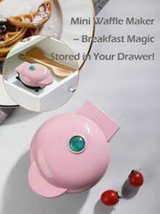SCISHARE 1pc 350W Wall Plug-In 4-Inch Mini Waffle Maker, Suitable For Single Serving, Making Panini, Hash Browns And Other Portable Breakfast, Lunch Or Snacks, Easy To Clean, Non-Stick Coating, Pink Heart Pattern