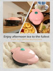 SCISHARE 1pc 350W Wall Plug-In 4-Inch Mini Waffle Maker, Suitable For Single Serving, Making Panini, Hash Browns And Other Portable Breakfast, Lunch Or Snacks, Easy To Clean, Non-Stick Coating, Pink Heart Pattern