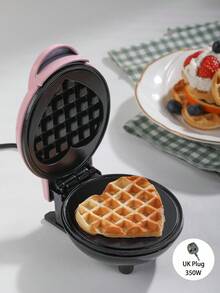 SCISHARE 1pc 350W Wall Plug-In 4-Inch Mini Waffle Maker, Suitable For Single Serving, Making Panini, Hash Browns And Other Portable Breakfast, Lunch Or Snacks, Easy To Clean, Non-Stick Coating, Pink Heart Pattern