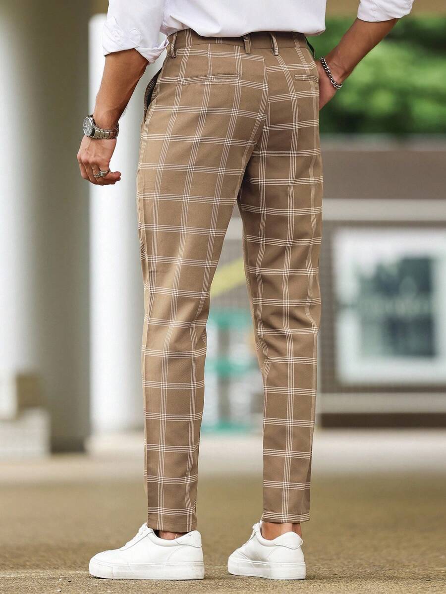 Muške karirane pravih nogavica ležerne pantalone za svakodnevno nošenje