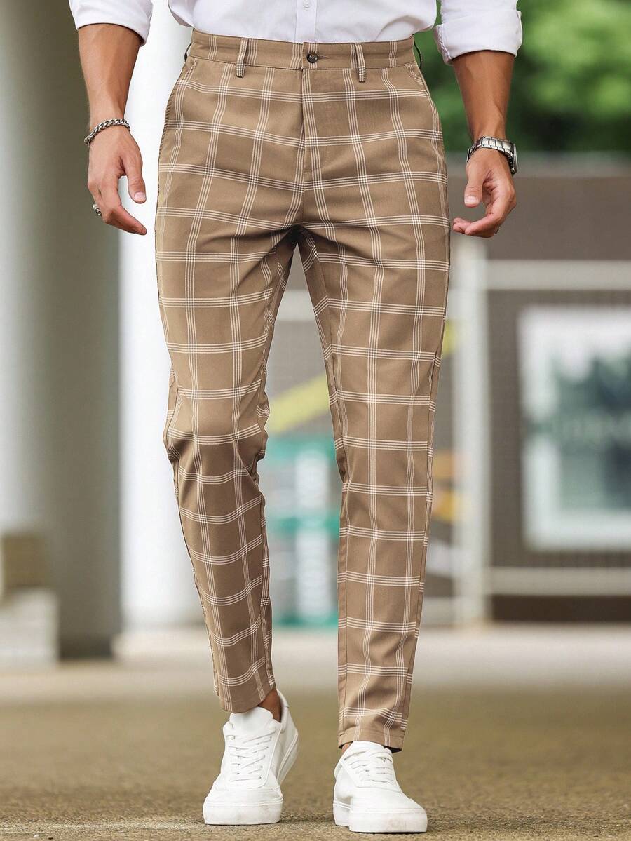 Muške karirane pravih nogavica ležerne pantalone za svakodnevno nošenje