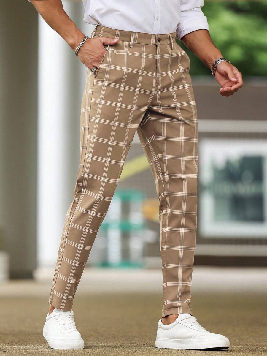 Muške karirane pravih nogavica ležerne pantalone za svakodnevno nošenje