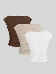 Sweetra 3pcs/Set Sexy Backless Breathable Moisture-Wicking Fitted Women Short Sleeve Top/T-Shirt