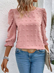 EMERY ROSE Women's Solid Color Round Neck Puff Sleeve Fashionable Loose Blouse
