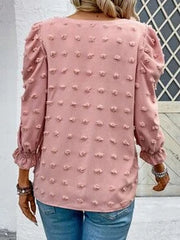 EMERY ROSE Women's Solid Color Round Neck Puff Sleeve Fashionable Loose Blouse