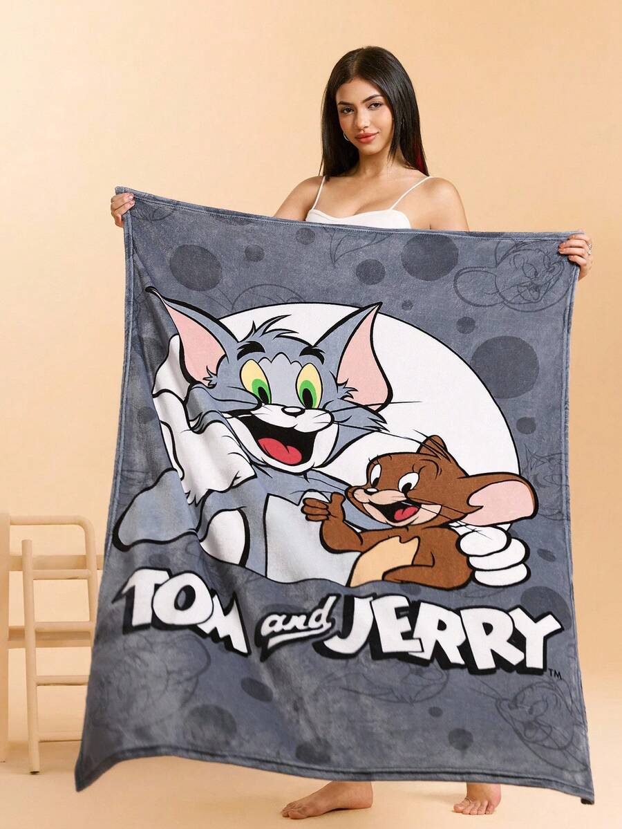 TOM & JERRY 1 kom sivo flanelirano debelo ćebe sa crtanim grafičkim motivom, mekano i toplo