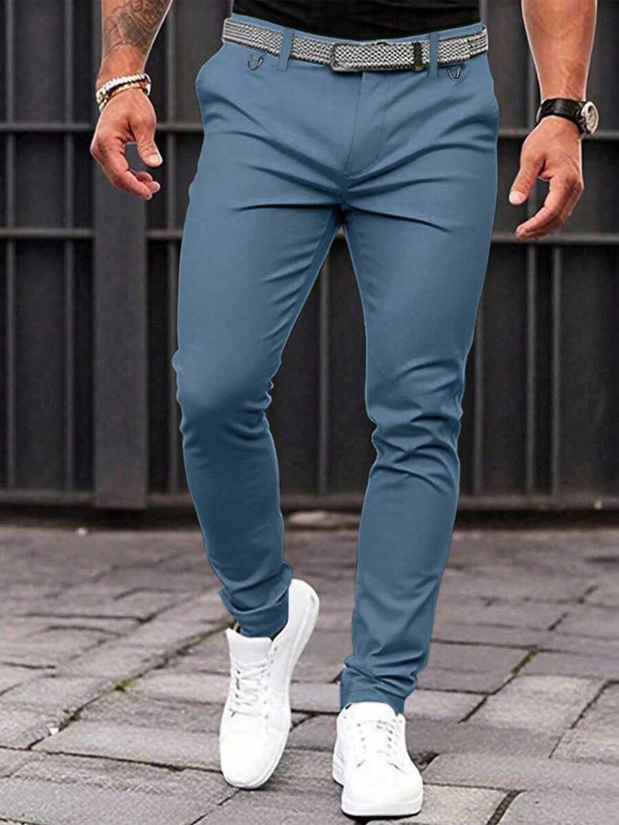 Muške formalne pantalone jednobojne sa kosim džepovima, bez kaiša