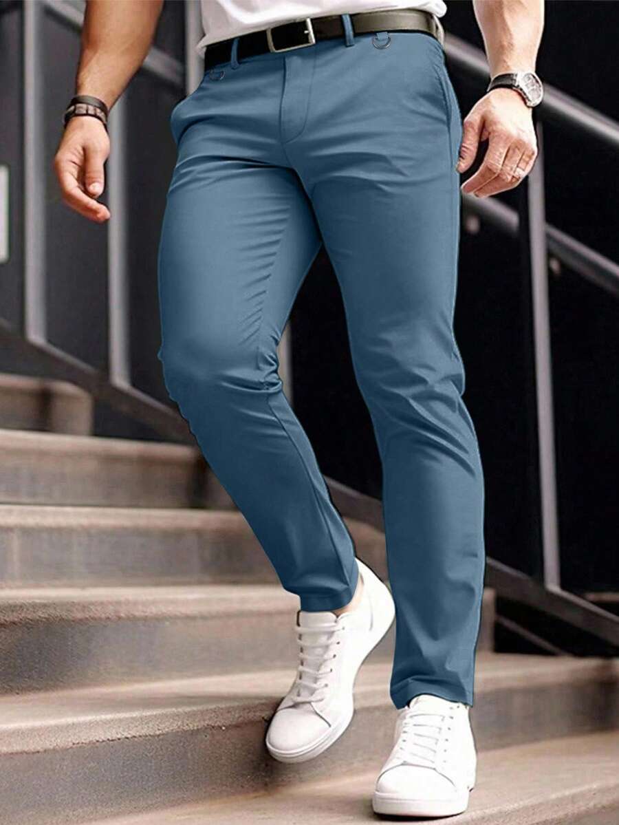 Muške formalne pantalone jednobojne sa kosim džepovima, bez kaiša