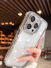 Luksuzna modna transparentna maska za telefon sa četvorostranim sjajnim dijamantima, kompatibilna sa iPhone 18 Pro/18 Pro Max/17/17 Pro Max/16/15/14 Plus/13/12/11 Pro Max