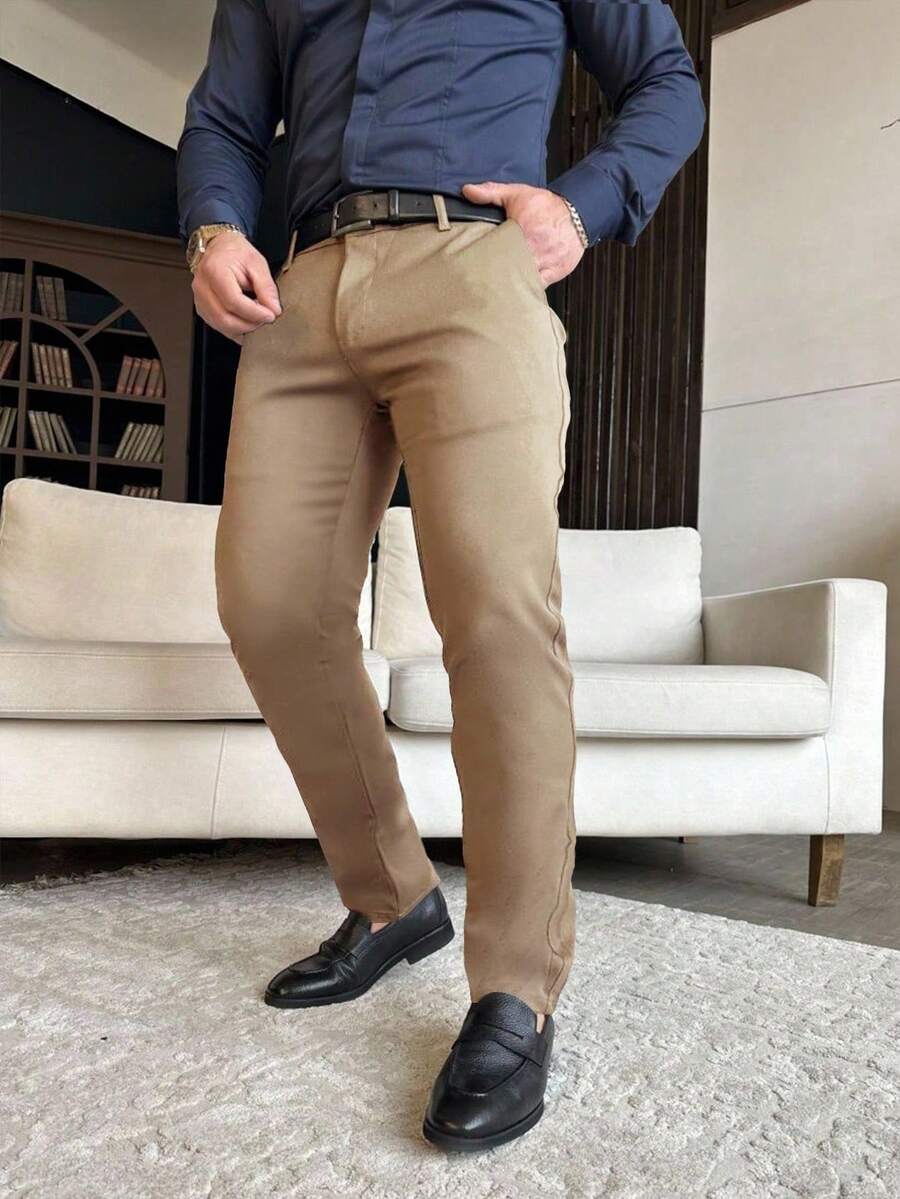 Muške ležerne pantalone za odelo jednobojne, Old Money stil