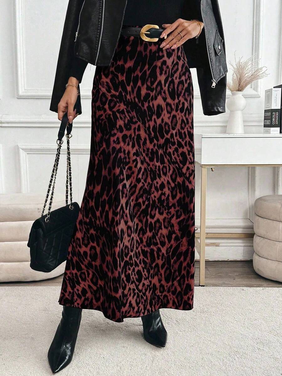 Elegantna maksi suknja sa leopard printom i visokim strukom