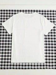 EMERY ROSE Women's Heart Pattern Printed Round Neck Short Sleeve Casual T-Shirt