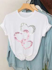 EMERY ROSE Women's Heart Pattern Printed Round Neck Short Sleeve Casual T-Shirt