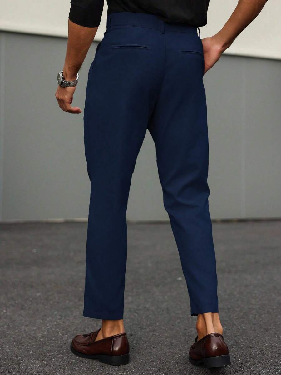 Muške svečane pantalone od odela jednobojne sa dizajnom kopče na struku, džepovima i suženim nogavicama