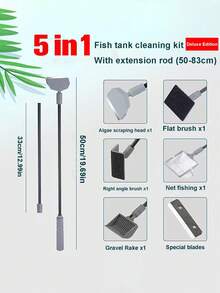 5-In-1 Aquarium Cleaning Kit: Fish Tank Brush, Algae Scraper, Gravel Cleaner, Fish Net