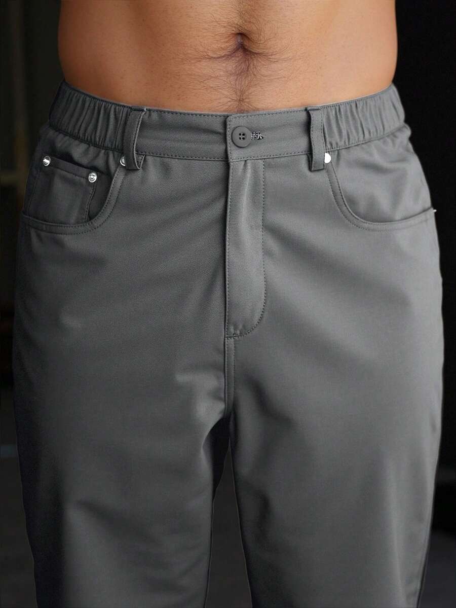 Muške ležerne pantalone za posao jednobojne sa kosim džepovima