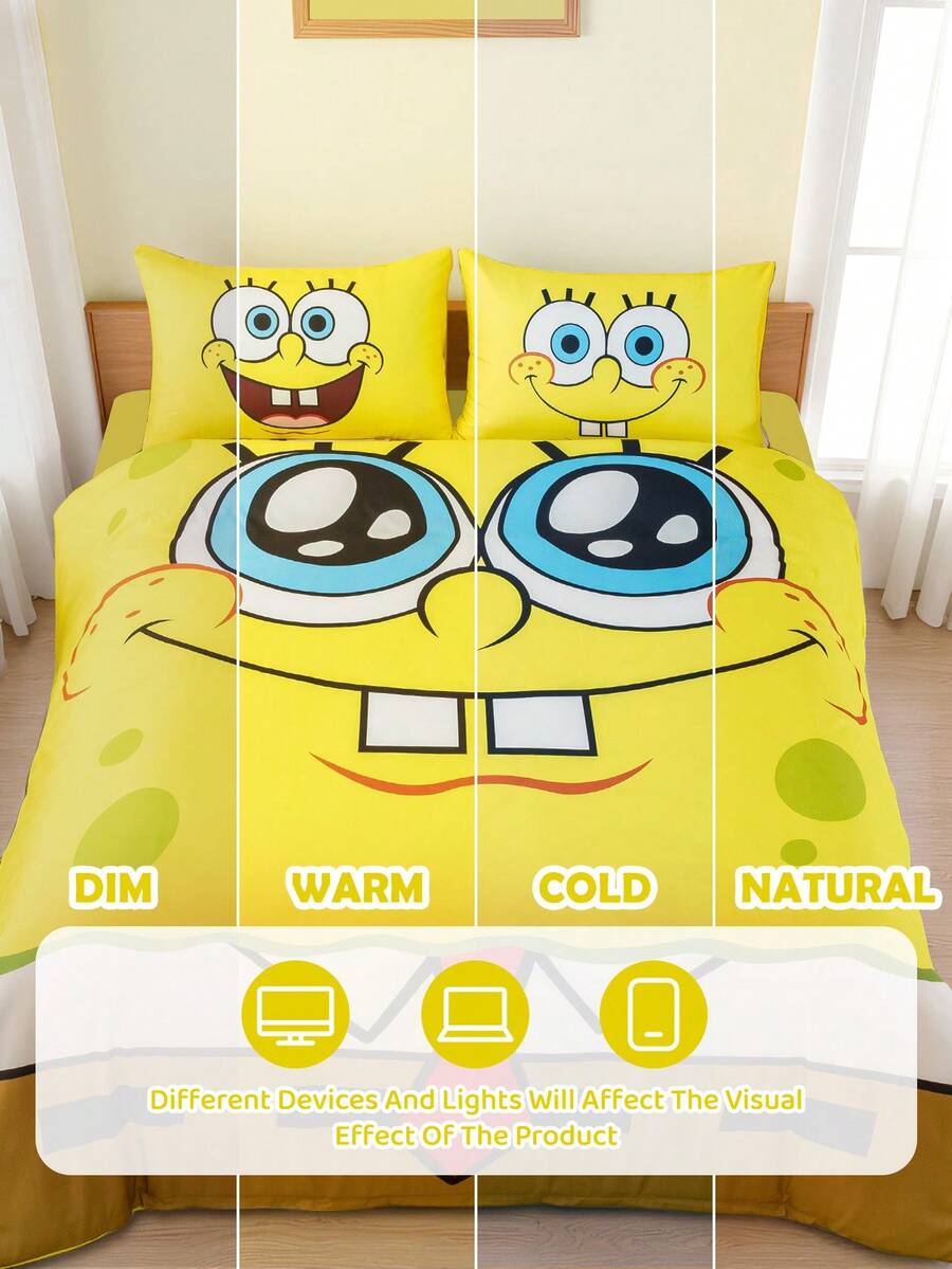 SpongeBob SquarePants Set posteljine od 3 komada, mekan i topao brušeni materijal