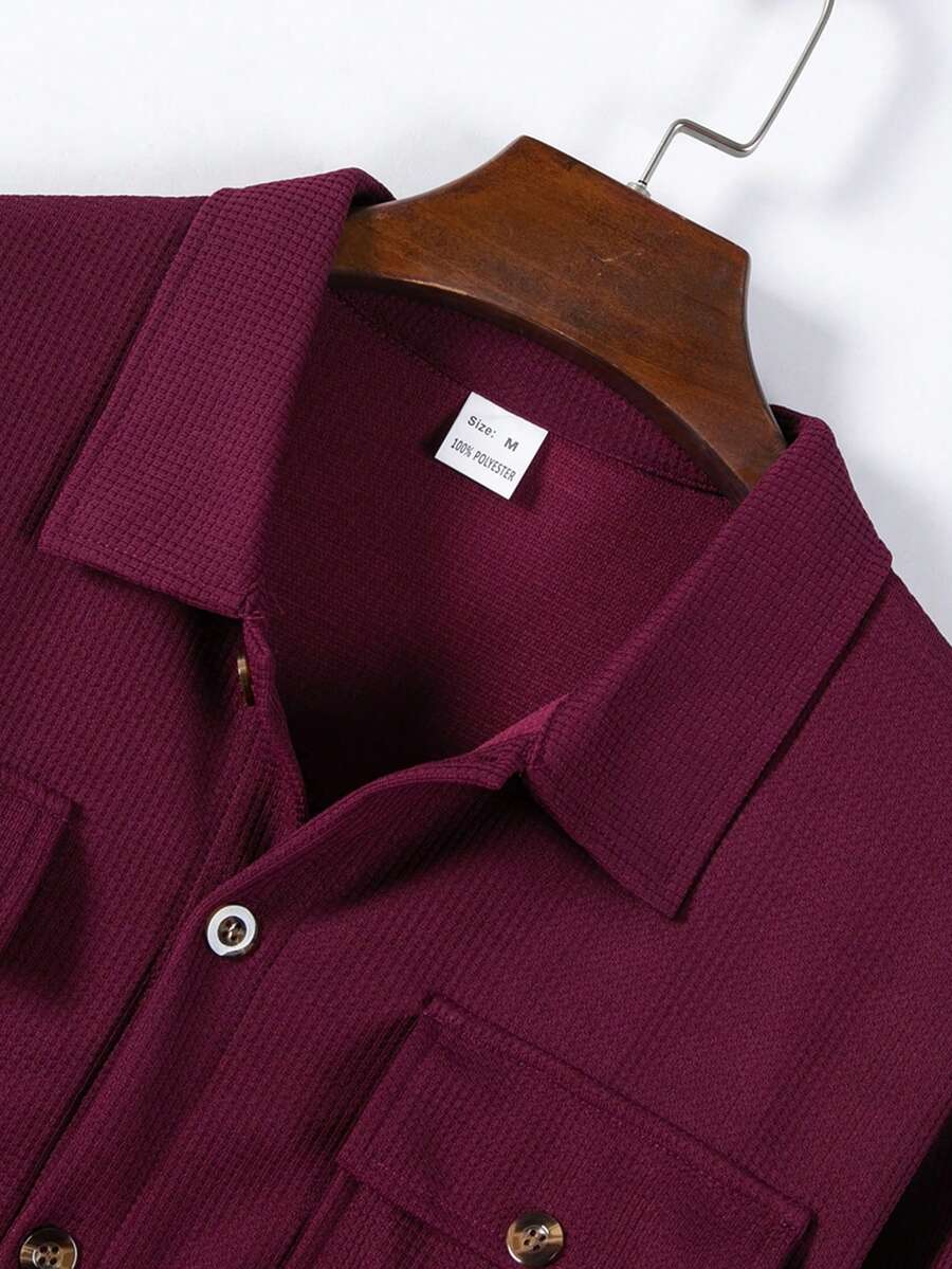 Muški set od 2 komada, ležerna jednobojna košulja sa kragnom + duge pantalone