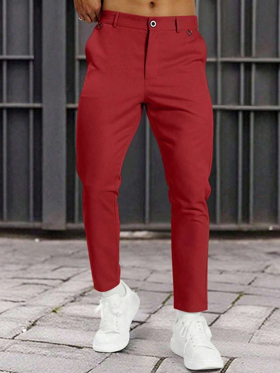 Muške formalne pantalone jednobojne sa kosim džepovima, bez kaiša