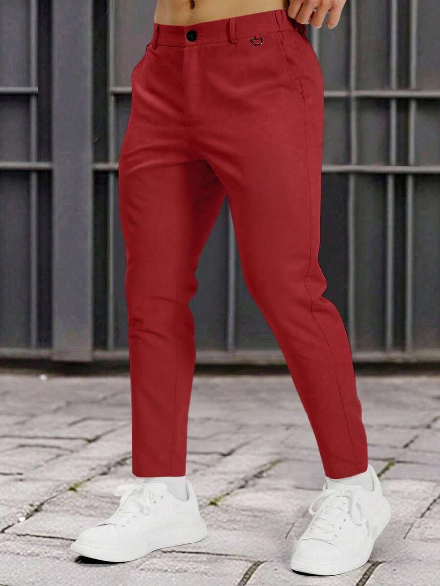 Muške formalne pantalone jednobojne sa kosim džepovima, bez kaiša