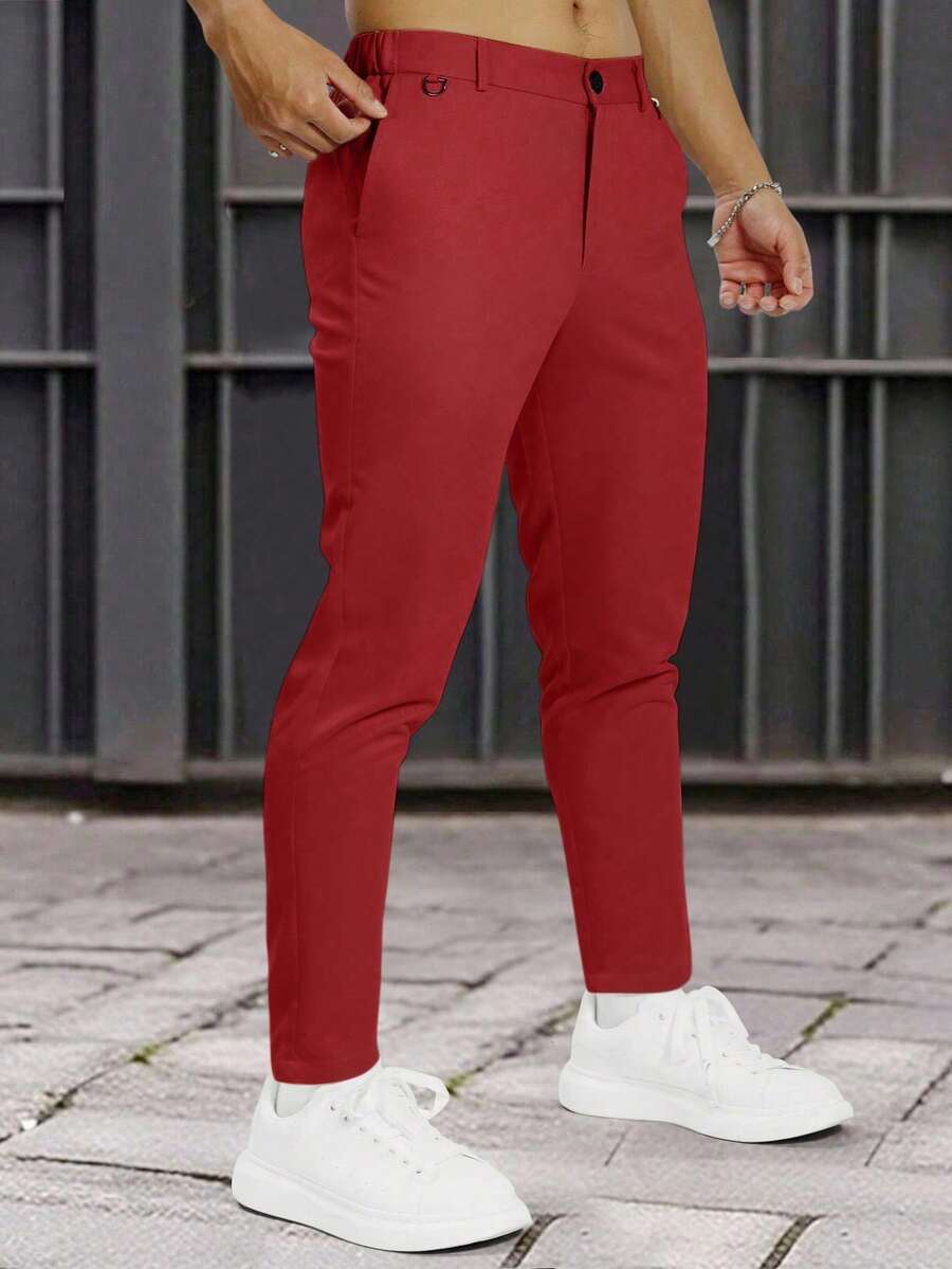 Muške formalne pantalone jednobojne sa kosim džepovima, bez kaiša