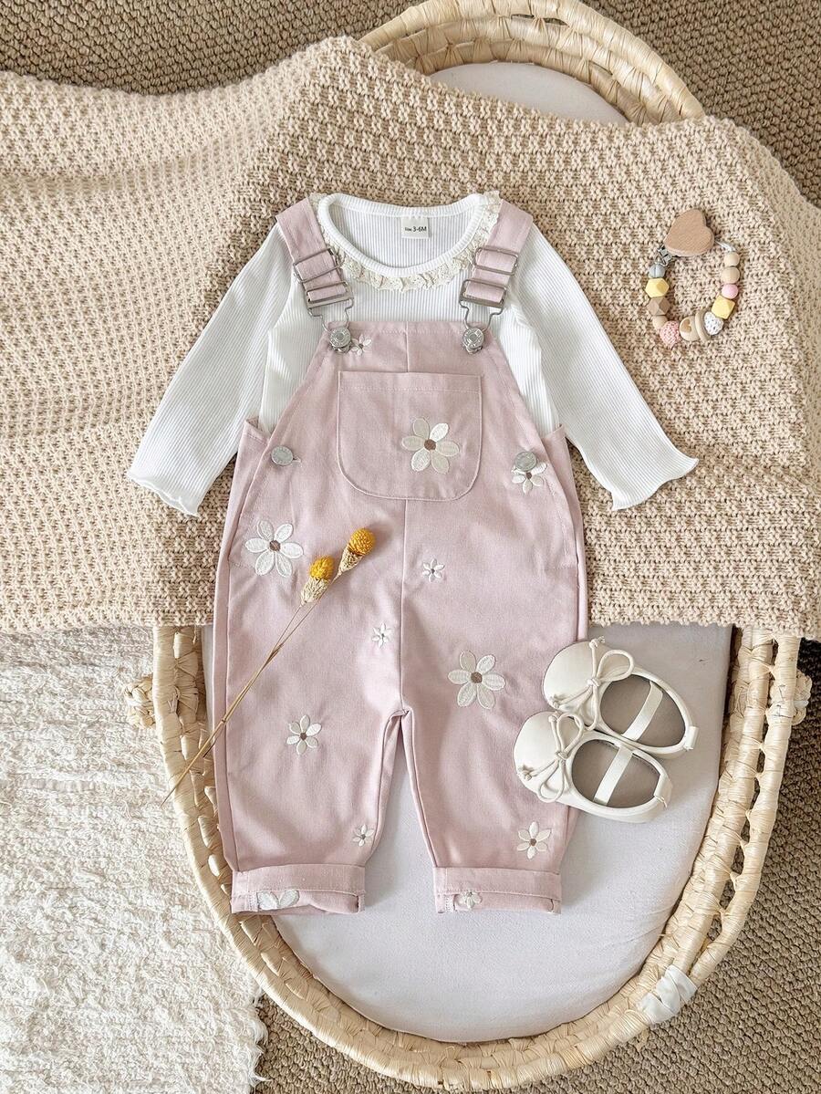 Ležerne svetloplave pantalone za bebe devojčice sa vezom sitnih cvetova