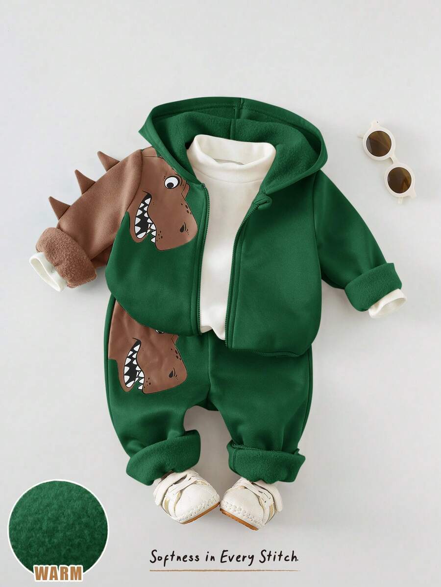 Set od 2 komada za bebe dečaka sa crtanom dinosaurus grafikom i kapuljačom