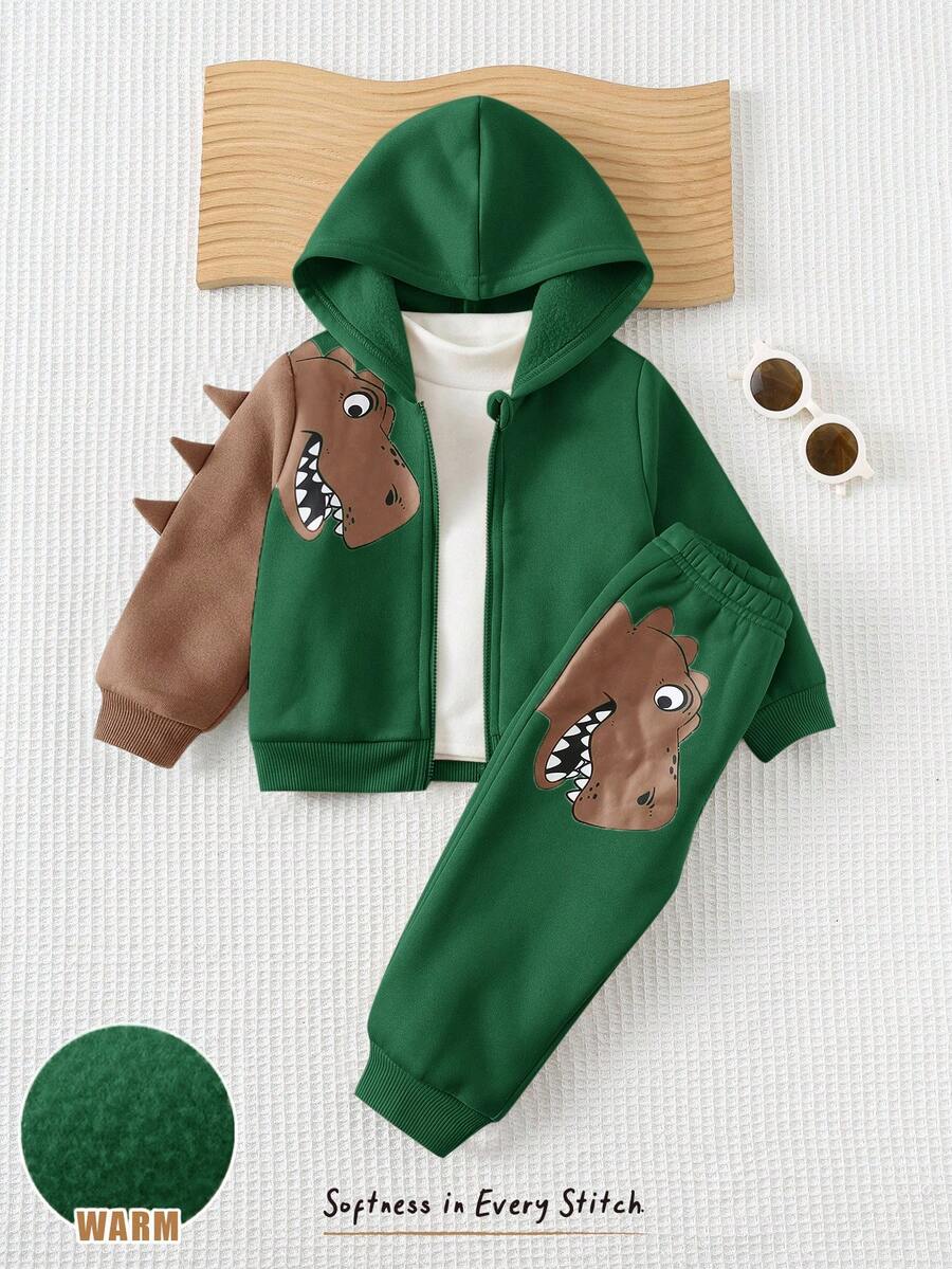 Set od 2 komada za bebe dečaka sa crtanom dinosaurus grafikom i kapuljačom