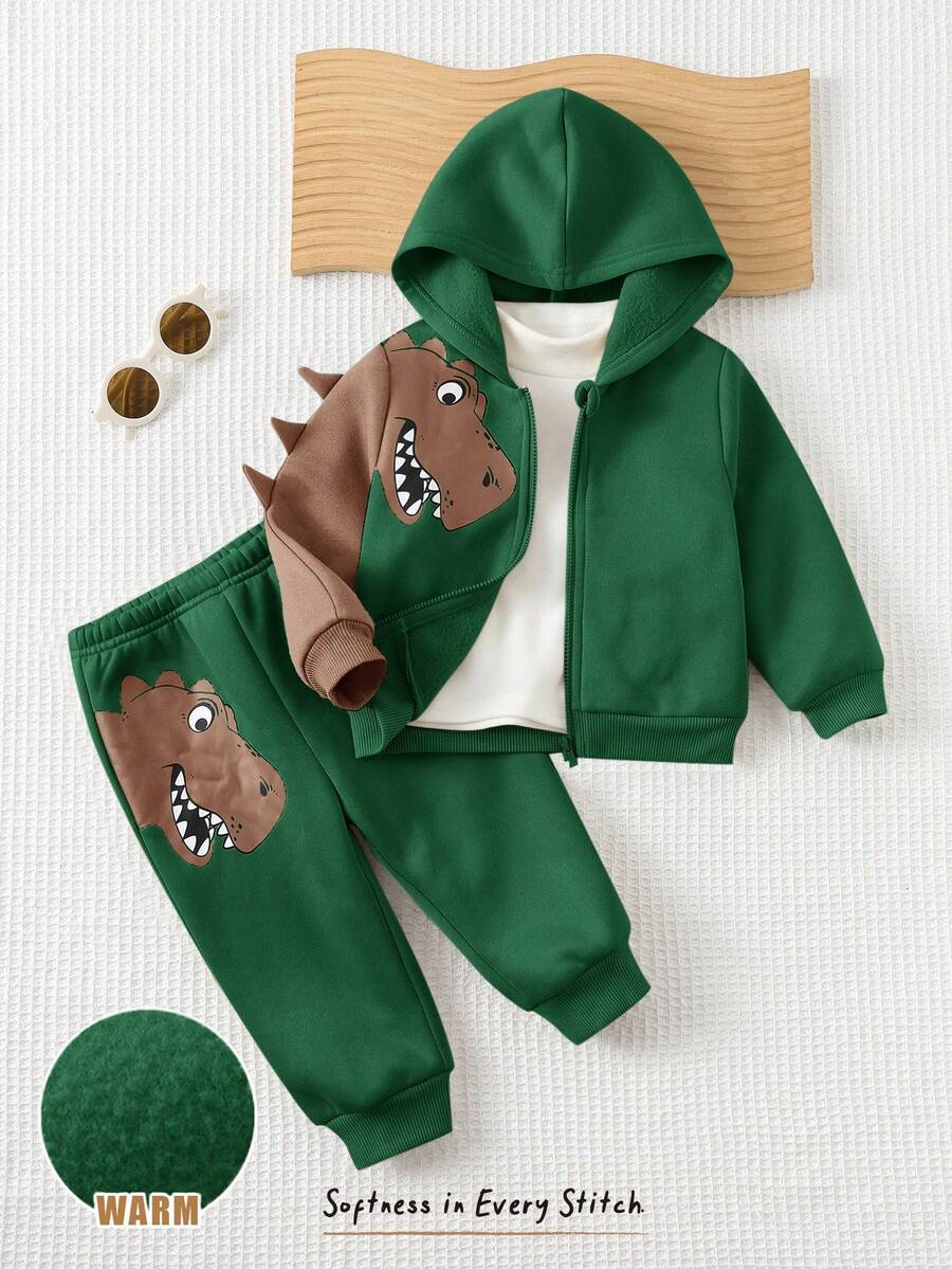 Set od 2 komada za bebe dečaka sa crtanom dinosaurus grafikom i kapuljačom